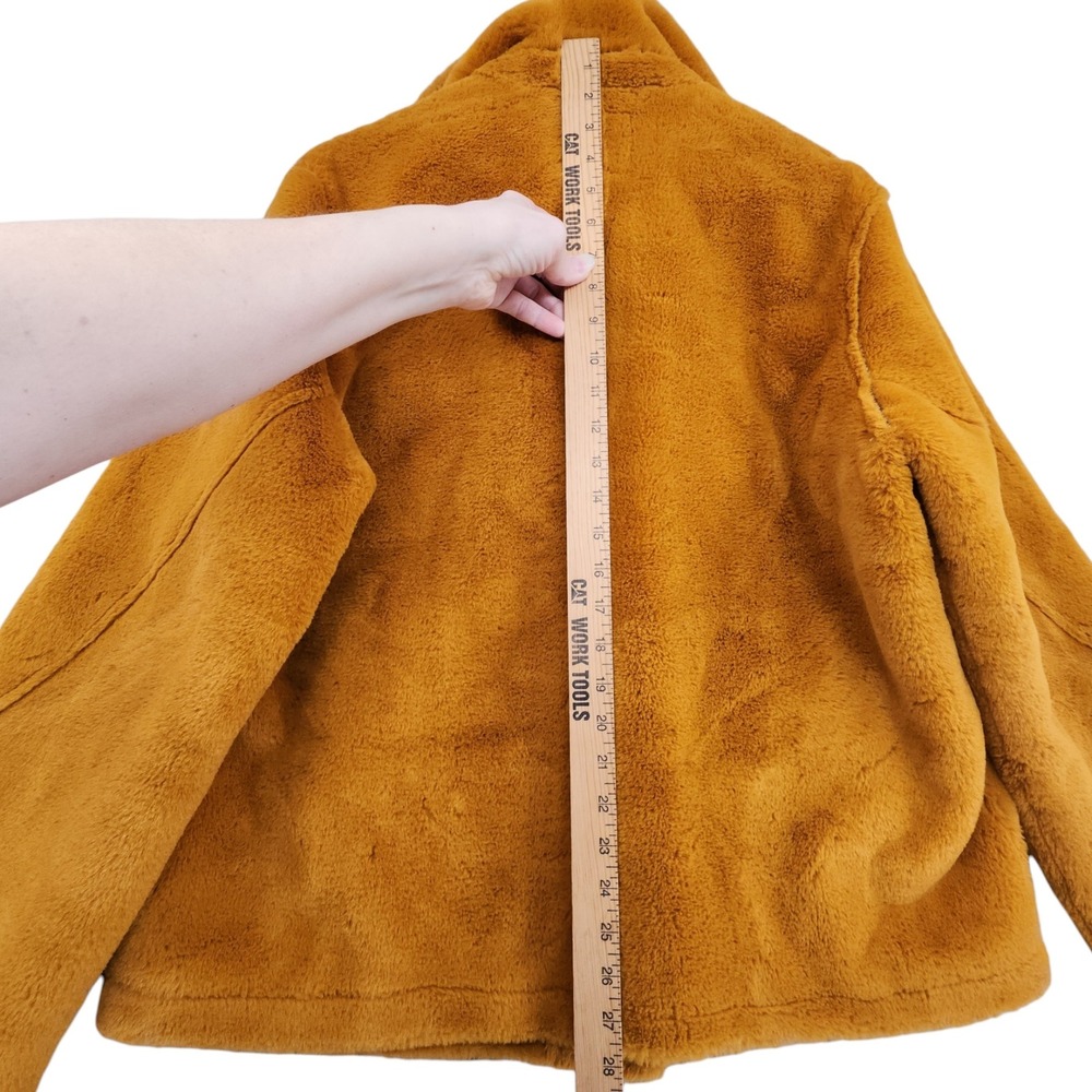 Avec Les Filles Faux Fur‎ Coat XL Women Mustard Yellow Teddy Jacket Plush Luxury - Picture 7 of 12